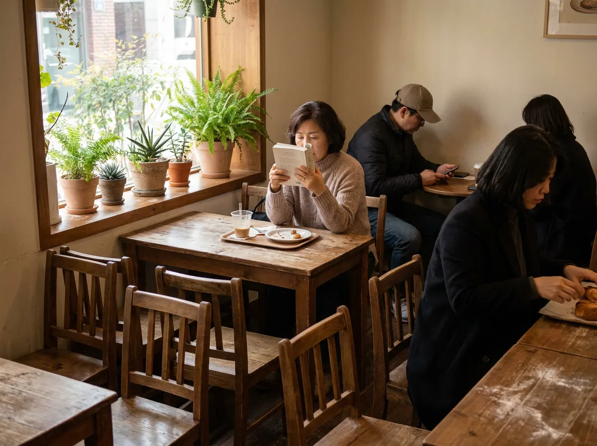 창가에 화분이 놓인 매장 좌석