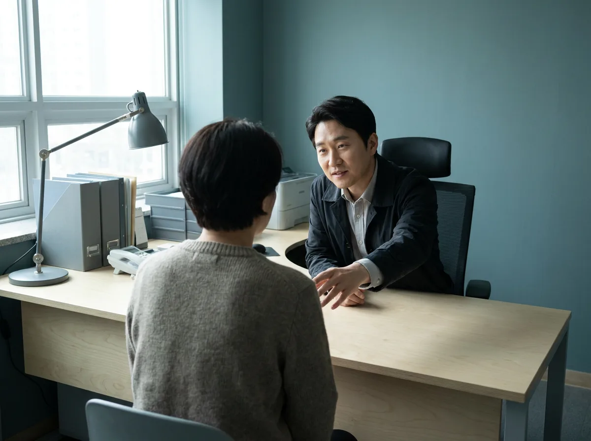 진료실에서 환자의 이야기를 먼저 듣고 있는 원장