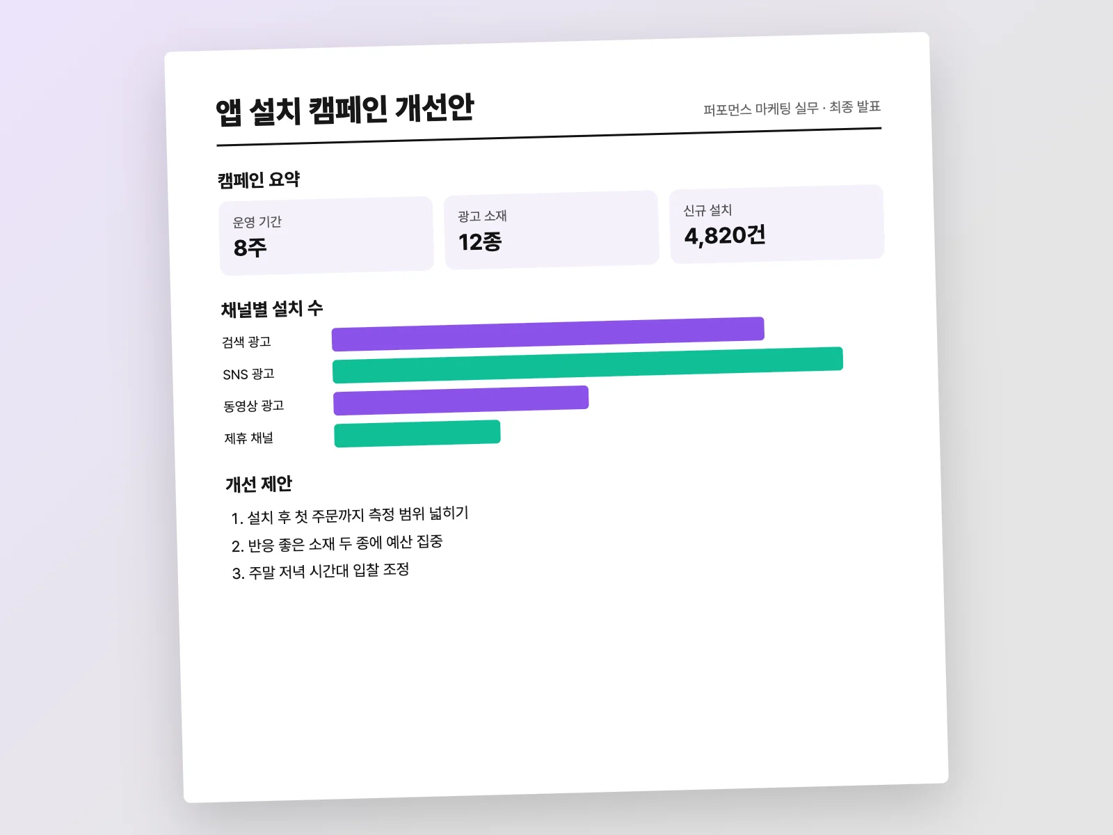 신규 앱 설치 캠페인 개선안 작업 이미지