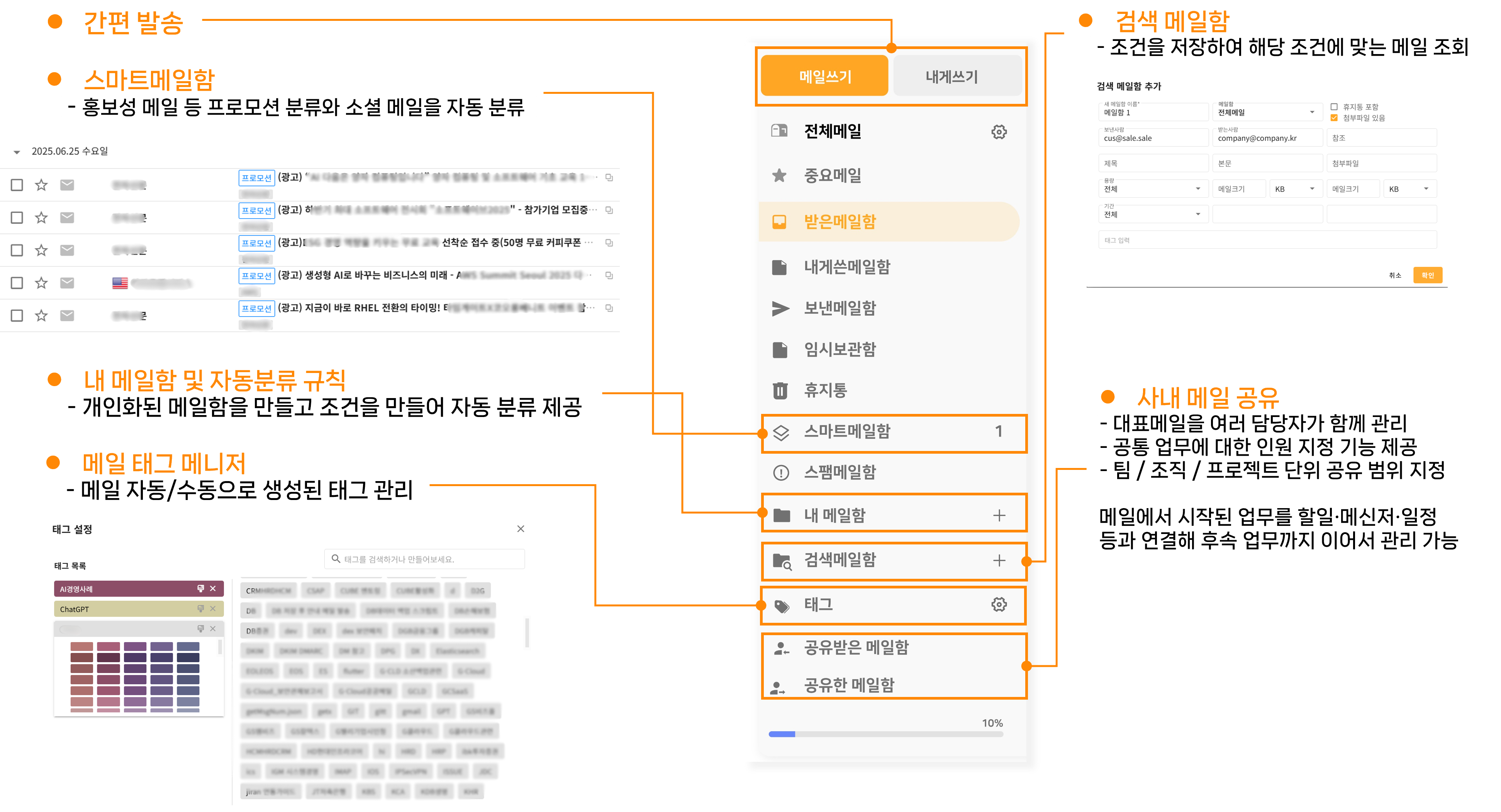 공유메일함 기능 화면