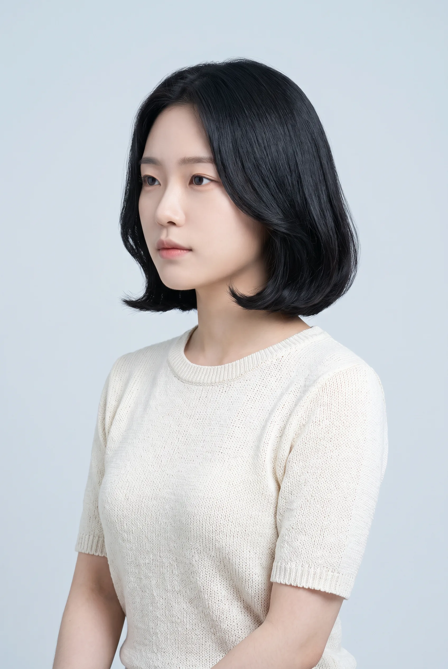 턱선 C컬 단발 스타일