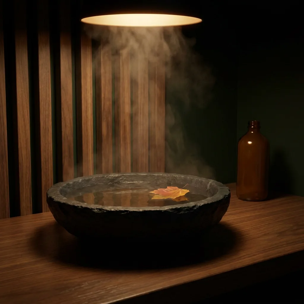 따뜻한 물이 담긴 돌 그릇