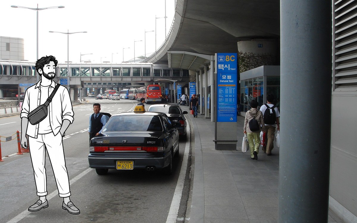 Traveler matching a Seoul hotel route with the real Airport Railroad, bus, and taxi directions at Incheon Airport