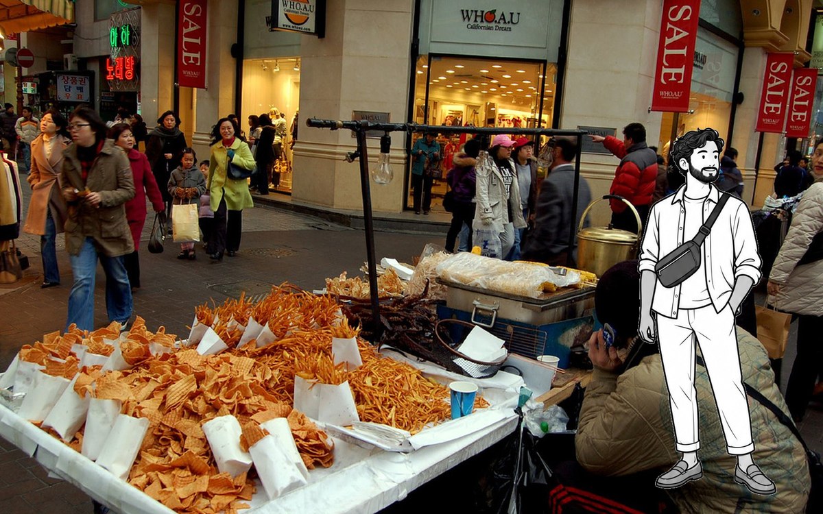 Traveler following a saved station exit and Korean hotel address for the final walk in Seoul